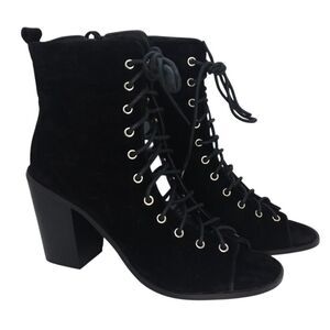 VIVA Womens NEW w/Box Full Open Front Black Laceup Boots & Block Heel - sz. 10